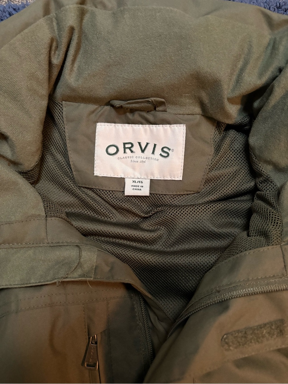 Orvis Men's Olive Green Rain Jacket with Mesh Lining
